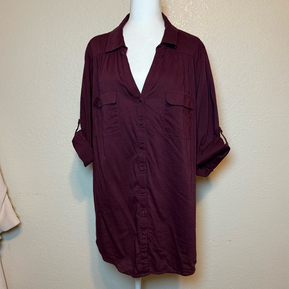 Torrid Cotton Blend Split Neck Button Up Blouse G… - image 2
